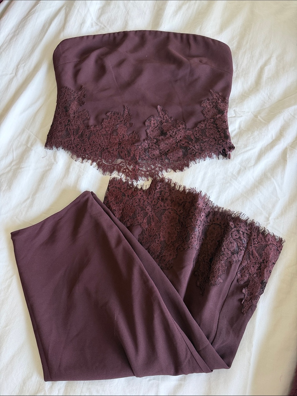 Strapless Lace-Trim Bustier and Skirt Set - Deep Brown - Picture 2 of 3